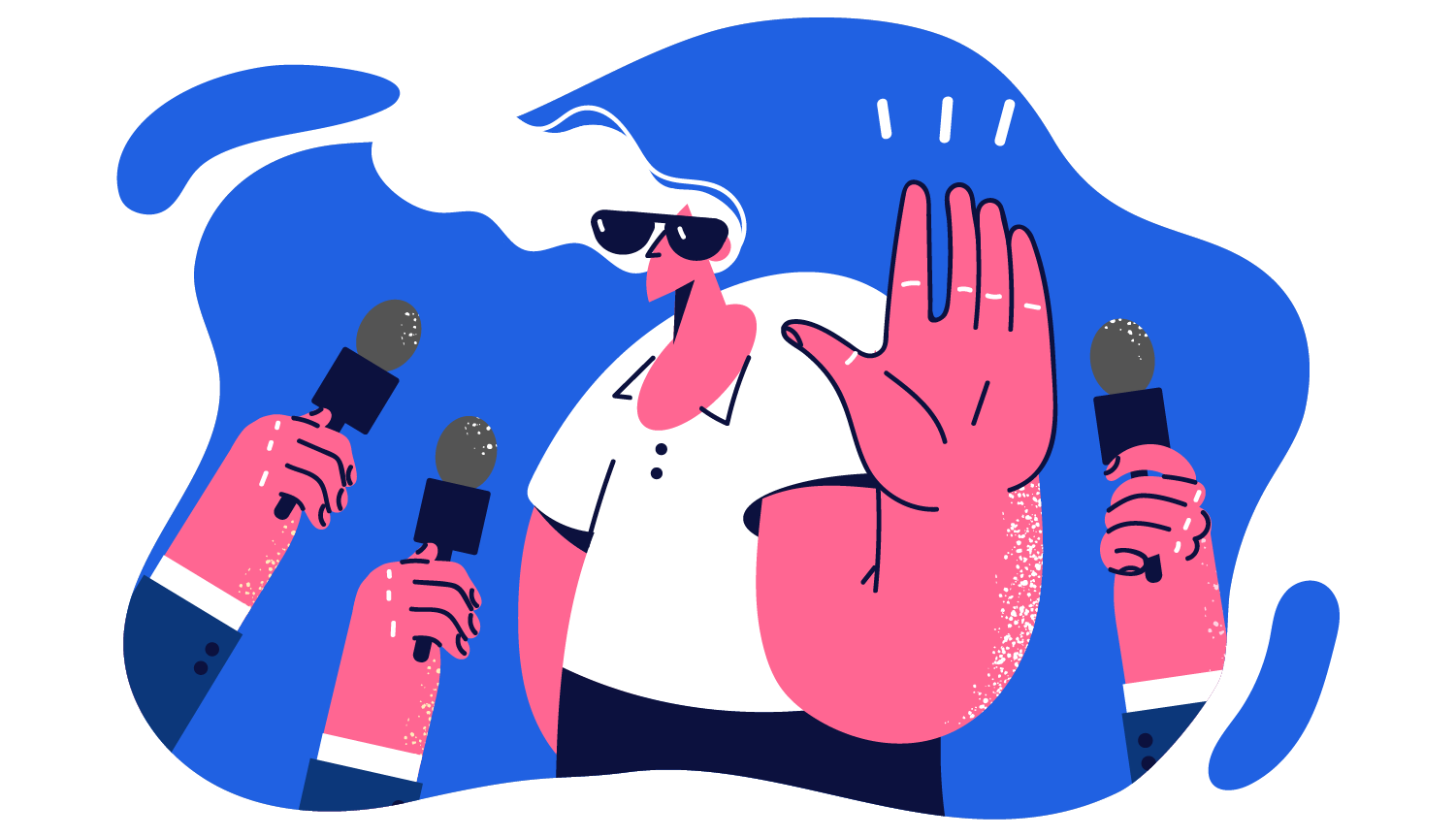 Illustratie van een vrouw die nee zegt tegen de pers Illustratie van een vrouw die nee zegt tegen de pers