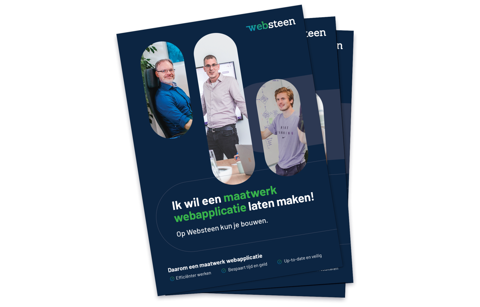 Een stapel brochures van Websteen dat gaat over de webapplicaties